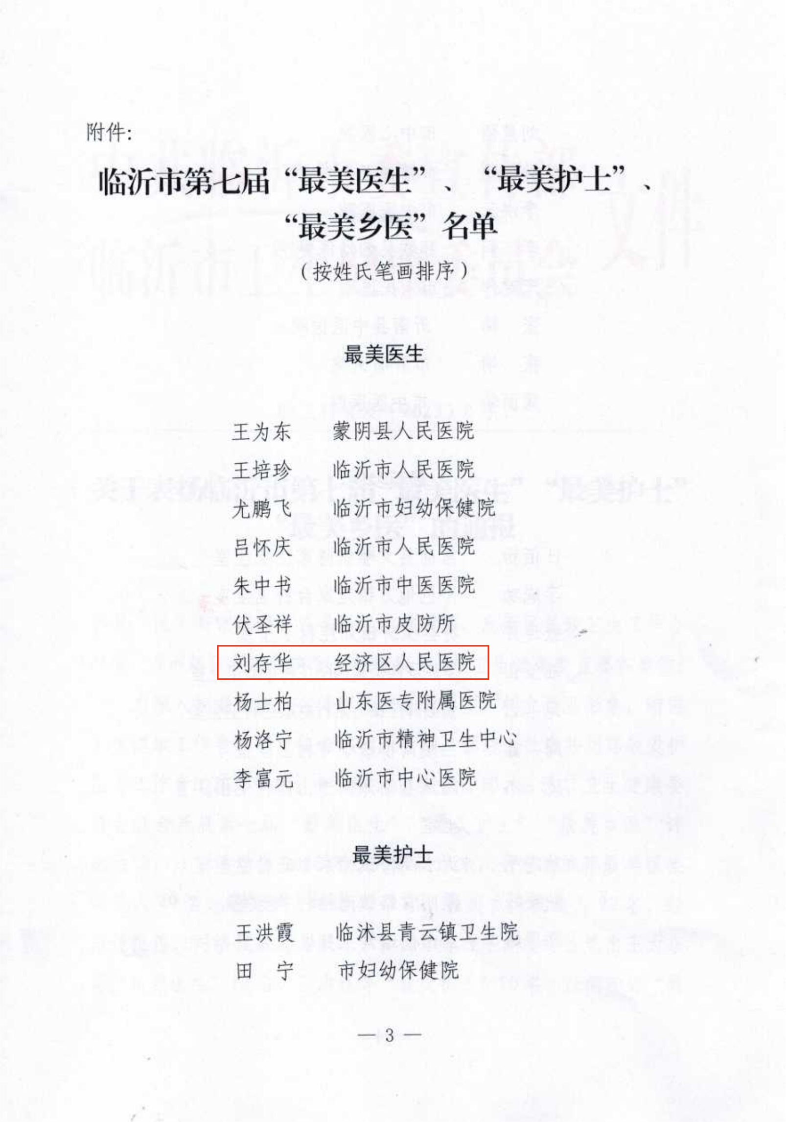 【喜報】熱烈祝賀我院劉存華當選臨沂市第七屆“最美醫(yī)生”